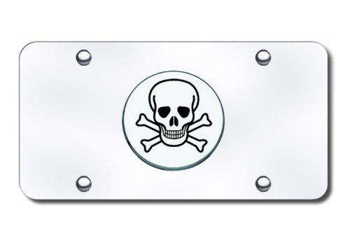 Au-Tomotive Gold Skull Crossbones Emblem Polished License Plate - Click Image to Close